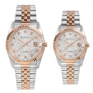 Bonia BNB10550-1616 Dan BNB10550-3616 Silver Rosegold White SAPPHIRE Couple